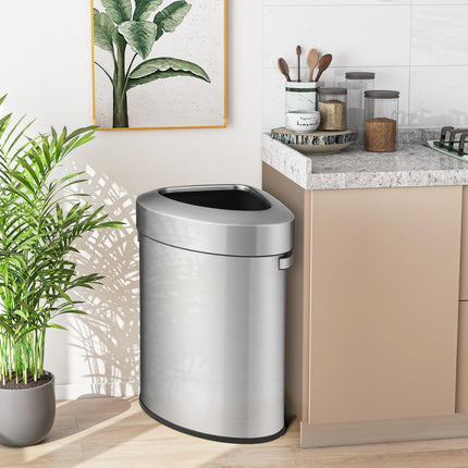 Goplus 16 Gallon/60L Stainless Steel Corner Trash Can, Triangular Rubbish Trash Bin with Lid