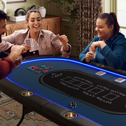Goplus 84" Foldable Poker Table with LED Lights 10 Players Card Board Game Table
