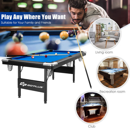 6 FT Folding Pool Table, 76 Inch Portable Billiard Tables for Adults, Full Accessory Kit - GoplusUS