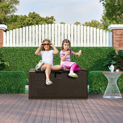 Goplus Outdoor Storage Box, 31 73 100 Gallon Waterproof Resin Patio Storage Box with Lockable Lid, Side Handle for Pillows, Cushions