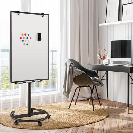 Goplus Mobile Whiteboard, 40" x 26" Height-Adjustable Dry Erase Board on Wheels