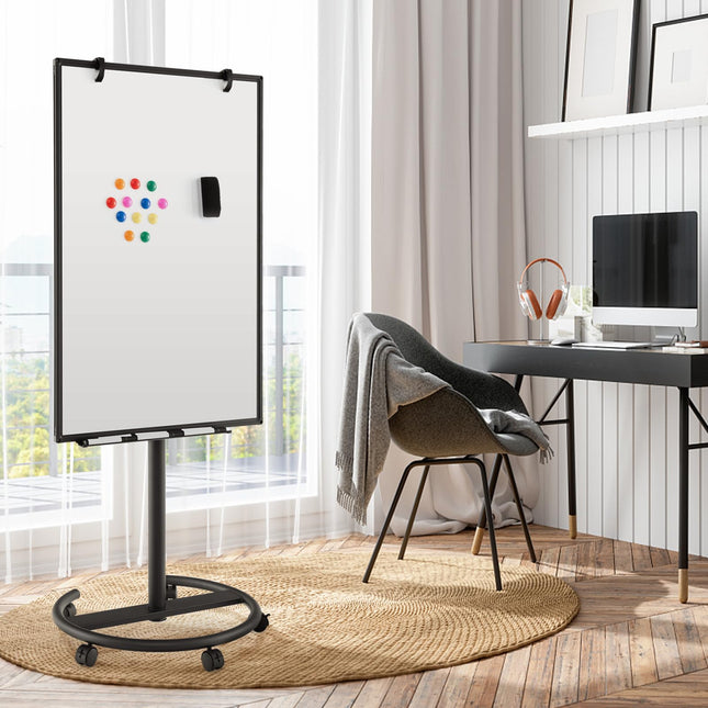 Goplus Mobile Whiteboard, 40" x 26" Height-Adjustable Dry Erase Board on Wheels
