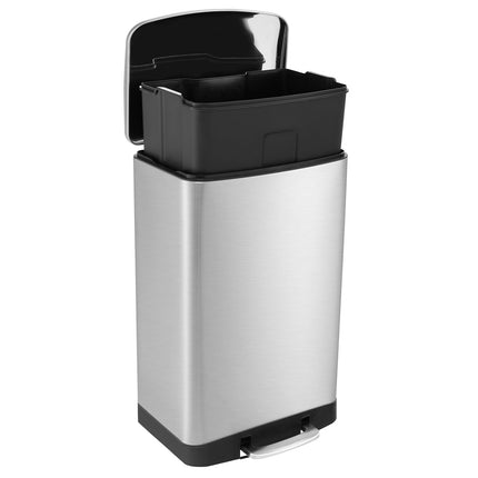 Goplus 13.2 Gallon/ 50 Liter Trash Can, Stainless Steel Garbage Can with Lock Device & Foot Pedal, Stay Open Trash Bin w/Soft Closing Lid