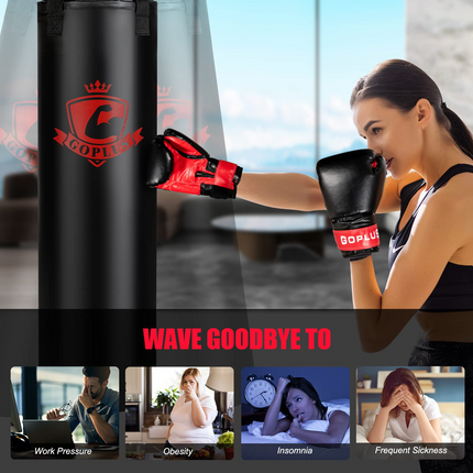 Goplus Punching Bag for Adults, 63LBS Filled Hanging Boxing Bag Set with 12OZ Boxing Gloves & 95" Hand Wraps - GoplusUS