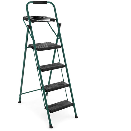 Goplus Folding Step Ladder, 4-Step Ladder w/Tool Tray, Non-Slip Footpads & Pedals