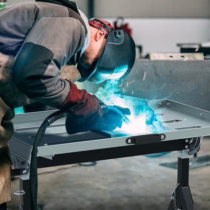 Goplus Folding Welding Table w/ 78 x 51 cm Tabletop & 2 Fixed Wheels