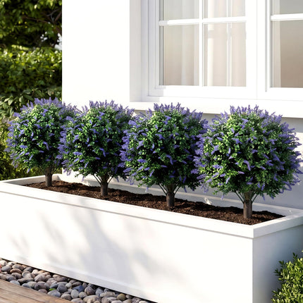 Goplus 2 Pack Artificial Trees 27.5" Faux Floral Shrubs with Ground Spikes