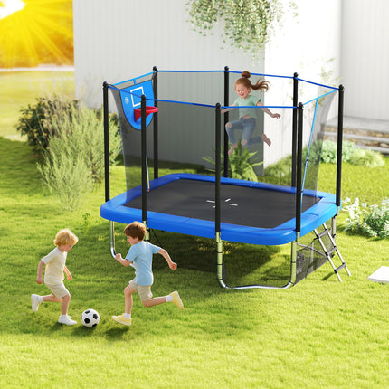 Goplus 10 x 8 FT Heavy-Duty Toddler Trampoline with Basketball Hoop Soccer Goal Non-Slip Ladder
