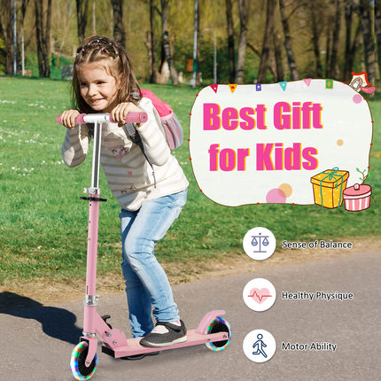Goplus Folding Kick Scooter for Kids, 2 Light Up Flashing Wheels Scooter W/ 3 Adjustable Heights, Rear Brake System - GoplusUS