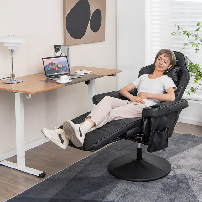 Height Adjustable Massage Video Game Chair with Retractable Footrest - Goplus