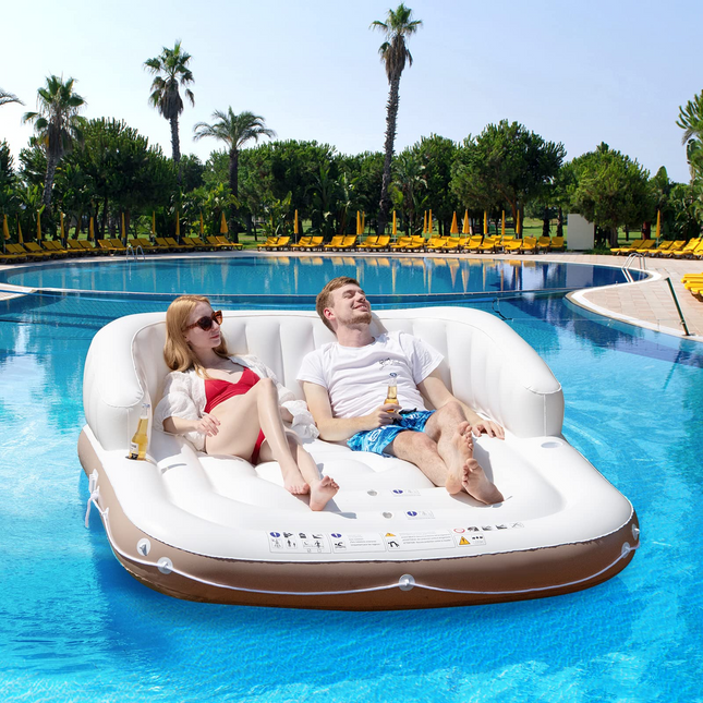 Goplus Inflatable Pool Float with Canopy, 71" x 71" Floating Lounge Island w/UPF50+ Retractable Removable Canopy - GoplusUS