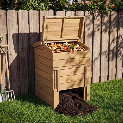 Goplus 48 Gallon Solid Wood Compost Bin w/Lockable Sliding Door Flip-top Opening