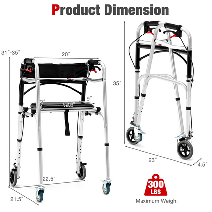 2-Button Folding Walkers for Seniors, 4-in-1 Folding Walker - Goplus