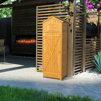 Goplus Outdoor Storage Shed, Wooden Garden Storage Cabinet with Lockable Doors