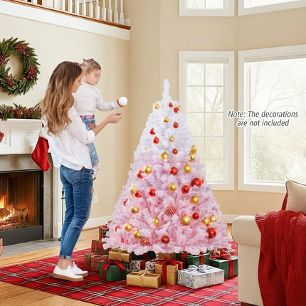 Goplus Pre-Lit Snow Flocked Christmas Tree Artificial Hinged Xmas Full Tree