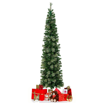 Goplus 7ft Pre-Lit Half-Shape Christmas Tree, Artificial Xmas Tree W/ 403 Branch Tips - GoplusUS