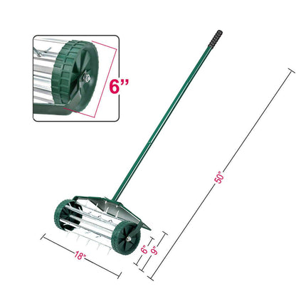 Lawn Aerator 18-inch Garden Yard Rotary Push Tine Heavy Duty Spike Soil Aeration, 40.5-in Handle (Green w/Fender) - GoplusUS