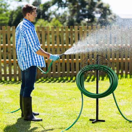 Goplus Garden Hose Holder, Detachable Metal Hose Stand Rack with 3 Anchor Points