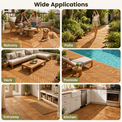 Goplus 30-Pack Acacia Wood Interlocking Deck Tiles (Chevron)