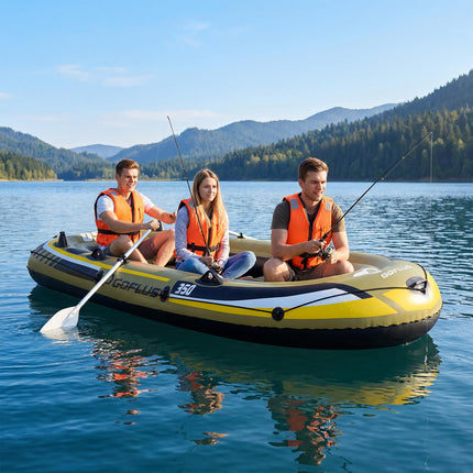 Goplus Inflatable Boat 3/4 Person Heavy-Duty Fishing Raft Set
