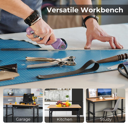 Goplus Work Bench with Power Outlet, 48?±Adjustable Rolling Work Table w/Removable Wheels & Foot Pads, 1984LBS Capacity
