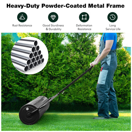 Goplus Lawn Roller, Push/Tow-Behind Lawn Roller, 17 Gallon/63L Water/Sand-Filled Sod Roller with Detachable Gripping Handle