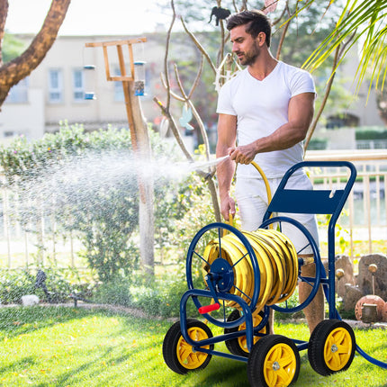 Goplus Garden Hose Reel Cart, Heavy Duty Water Planting Cart w/Non-slip Crank Handle, 4 Solid Wheels - GoplusUS