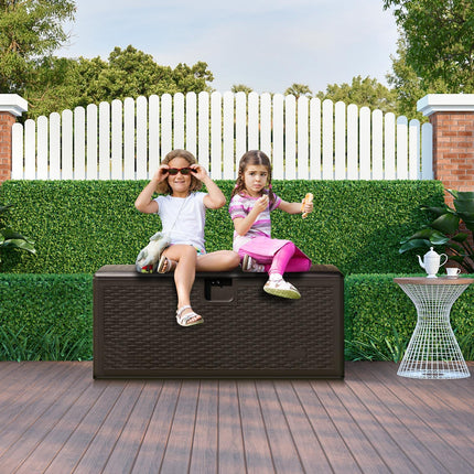 Goplus Outdoor Storage Box, 31 73 100 Gallon Waterproof Resin Patio Storage Box with Lockable Lid, Side Handle for Pillows, Cushions