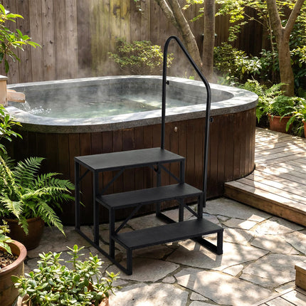 Goplus 3 Step RV Step with Handrail Heavy Duty Hot Tub Stair with Wide Anti-Slip Platform