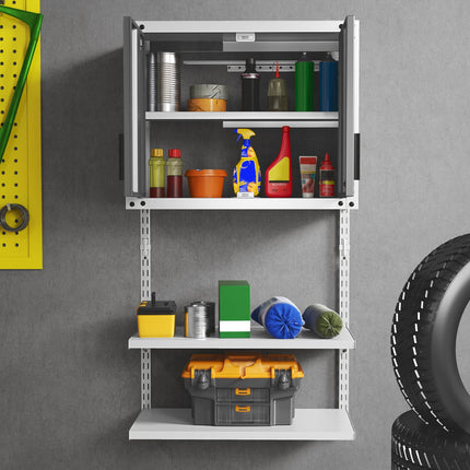 Goplus Garage Wall Cabinet, Metal Wall Mounted Tool Storage Chest with 3 Adjustable Shelves