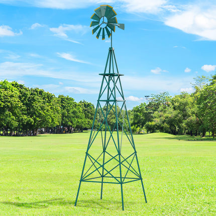 Goplus 8 ft Ornamental Windmill, All-Weather Metal Wind Mill w/ 4 Support Legs, Decorative Weathervane