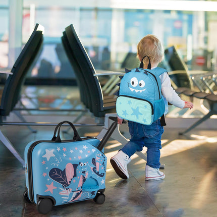 Goplus 2 PCS Kid Luggage Set | 18” Ride on Suitcase & 12” Backpack