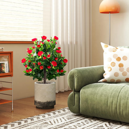 Goplus 31 Inches Artificial Camellia Tree Set Faux Silk Flora Topiary Plants