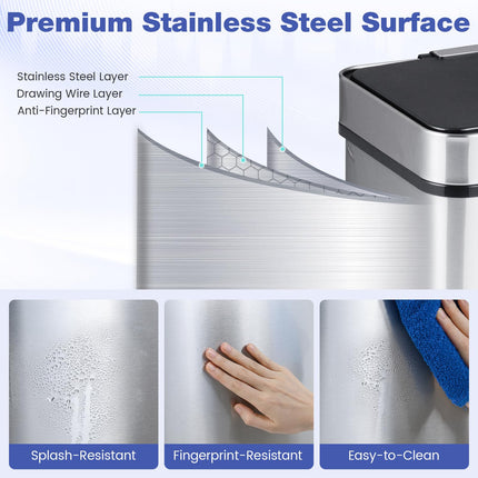 Goplus 16 Gal Stainless Steel Automatic Trash Can with 2 Compartments