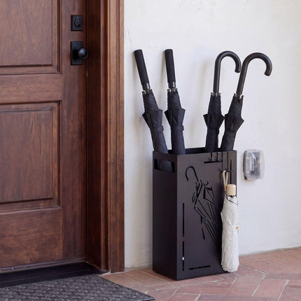 Goplus Rectangular Umbrella Holder Rack with Removable Drip Tray and 4 Hanging Hooks