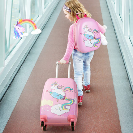 Goplus 12" & 18" Kids Carry On Luggage Set Large Capacity Rolling Trolley Suitcase