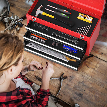 Goplus Tool Box with 3 Drawers, 4-Tier 20.5" Portable Tool Chest Organizer with Top Tool Tray