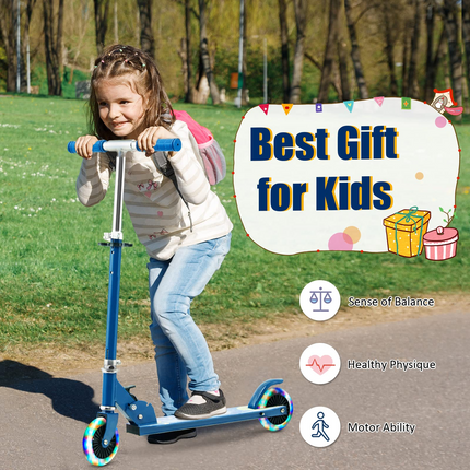 Goplus Folding Kick Scooter for Kids, 2 Light Up Flashing Wheels Scooter W/ 3 Adjustable Heights, Rear Brake System - GoplusUS