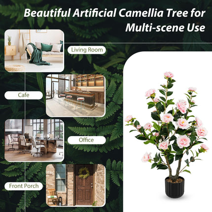 Goplus 38’’ Artificial Camellia Tree Flower Plants Artificial Tree