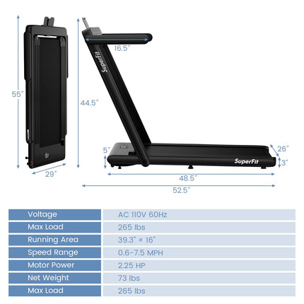 2.5HP Superfit Folding Treadmill with Touch Panel Control - Goplus