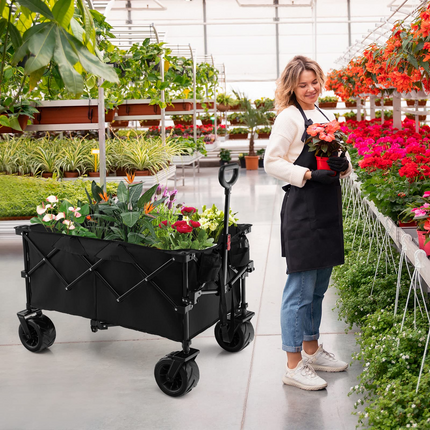Goplus Collapsible Wagon Cart, Foldable Heavy Duty Utility Wagon with Adjustable Handle - GoplusUS