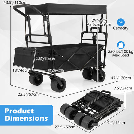 Goplus Collapsible Wagon with Removable Canopy Adjustable Handles & All-Terrain Wheels