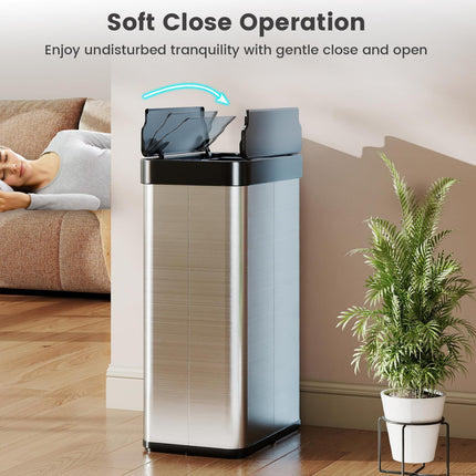 Goplus 16 Gallon Kitchen Sliver Stainless Steel Trash Can with Butterfly Lids