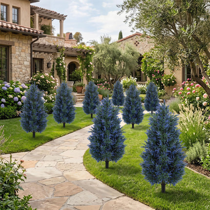 Goplus 2 Pack 3.3 ft Artificial Trees Sun-Resistant Faux Cone Bushes with Ground Spikes