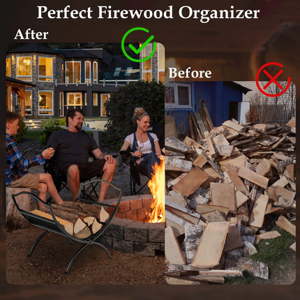 Goplus 19 Folding Firewood Rack, Portable Fireplace Log Rack w/ Convenient Handle, Heavy-Duty Steel Frame - GoplusUS