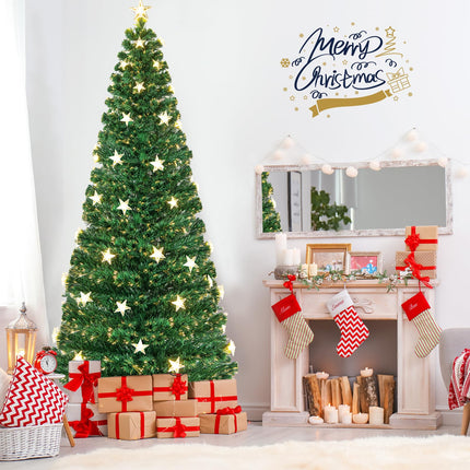 Goplus 7ft Fiber Optic Artificial Christmas Tree with 40 Star LED Lights and 8 Lighting Modes