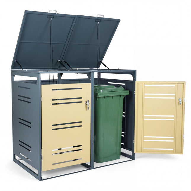 Goplus 44 Cu.Ft Outdoor Trash Can Storage with 2 Lockable Doors Gas Struts & Shock Absorbers