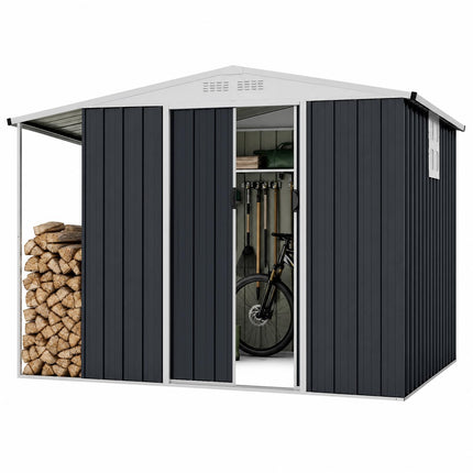 Goplus Outdoor Storage Shed w/Lockable Sliding Door & Open Firewood Bay