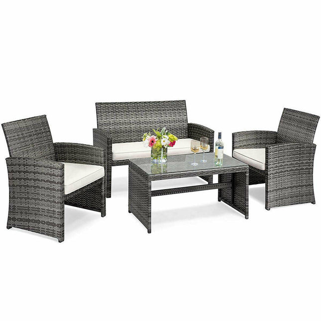 Goplus 4-Piece Rattan Patio Furniture Set, Wicker Rattan Furniture Set