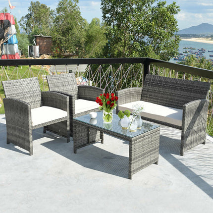 Goplus 4-Piece Rattan Patio Furniture Set, Wicker Rattan Furniture Set